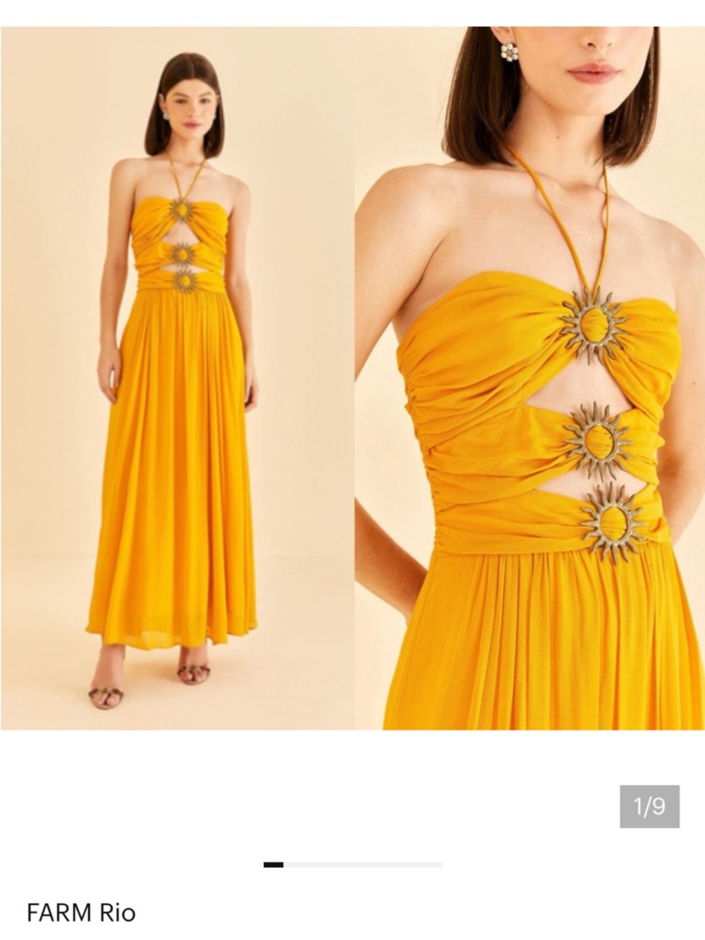 FARM Rio Sun-Buckle Strapless Maxi Dress in Vibrant gold